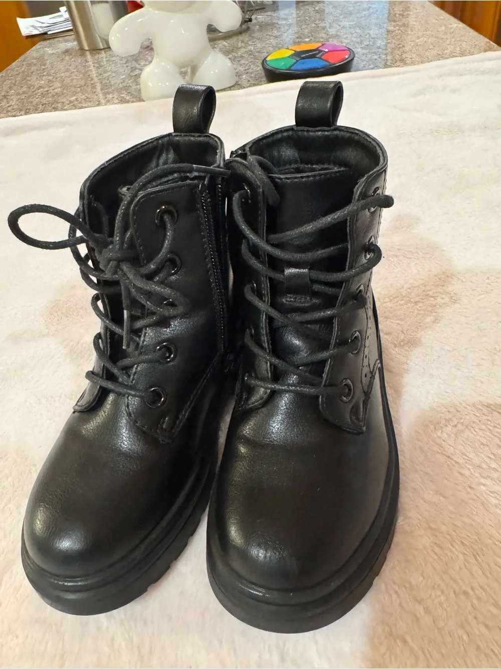 Kids Black Lace-Up Ankle Boots with Side Zip